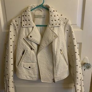 Studded Leather Jacket - Cream - Small